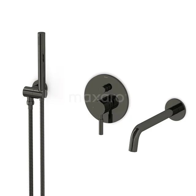 Radius Unterputz-Wannenbatterie-Set | Schwarzchrom Einhebelmischer mit Handbrause 1 Position CIB55-00006