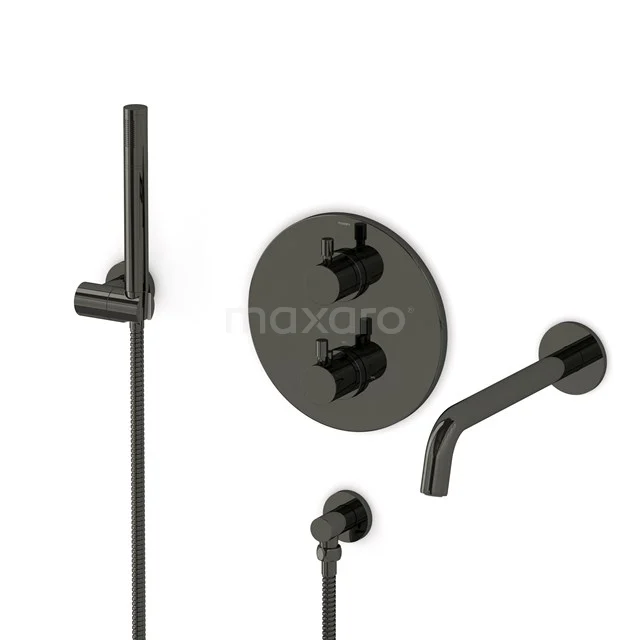 Radius Wanneneinbau-Mischbatterie-Set | Schwarzchrom Thermostatarmatur mit Handbrause 1 Position CIB55-00010