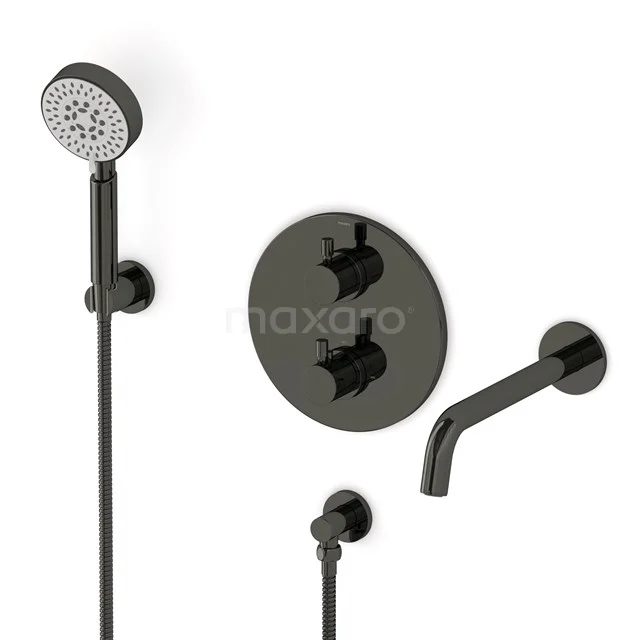 Radius Wanneneinbau-Mischbatterie-Set | Schwarzchrom Thermostatarmatur mit Handbrause 5 Positionen CIB55-00022 Radius Wanneneinbau-Mischbatterie-Set | Schwarzchrom Thermostatarmatur mit Handbrause 5 Positionen CIB55-00022