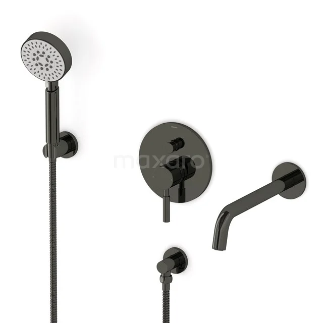 Radius Unterputz-Wannenbatterie-Set | Schwarzchrom Einhebelmischer mit Handbrause 5 Positionen CIB55-00024