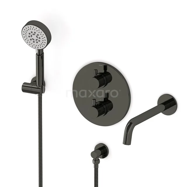 Radius Wanneneinbau-Mischbatterie-Set | Schwarzchrom Thermostatarmatur mit Handbrause 5 Positionen CIB55-00025 Radius Wanneneinbau-Mischbatterie-Set | Schwarzchrom Thermostatarmatur mit Handbrause 5 Positionen CIB55-00025