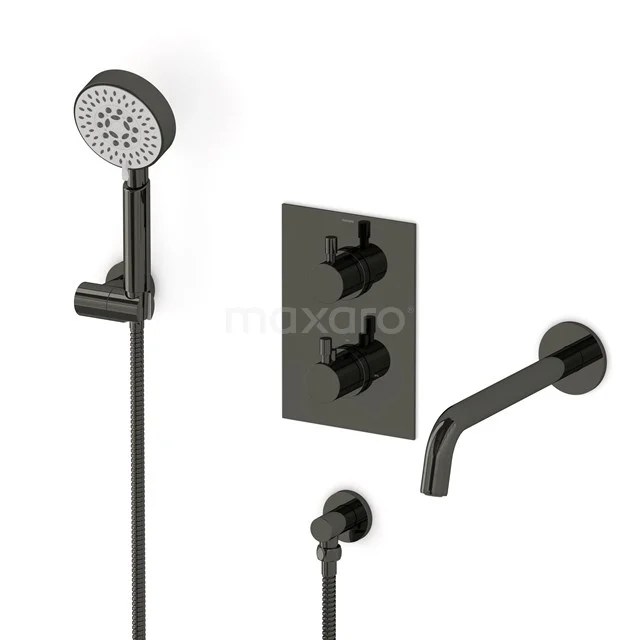 Radius Wanneneinbau-Mischbatterie-Set | Schwarzchrom Thermostatarmatur mit Handbrause 5 Positionen CIB55-00026 Radius Wanneneinbau-Mischbatterie-Set | Schwarzchrom Thermostatarmatur mit Handbrause 5 Positionen CIB55-00026