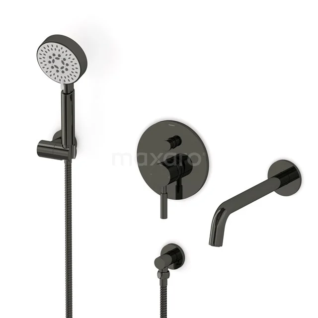Radius Concealed bath mixer set | Black chrome Single lever mixer tap with handheld shower 5 positions CIB55-00027