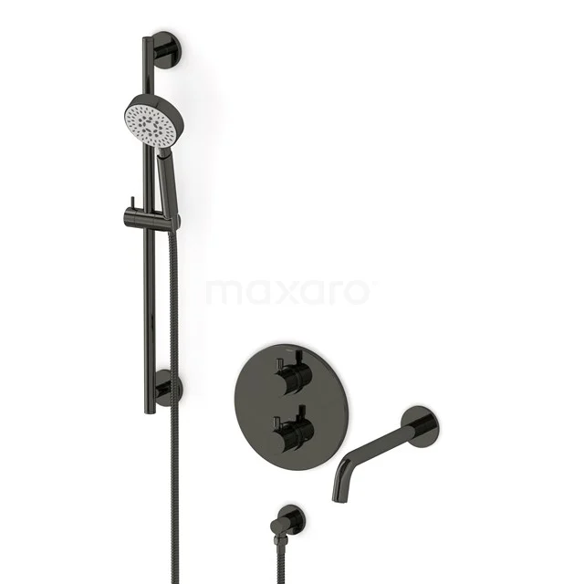 Radius Wanneneinbau-Mischbatterie-Set | Schwarzchrom Thermostatarmatur mit Handbrause 5 Positionen CIB55-00028 Radius Wanneneinbau-Mischbatterie-Set | Schwarzchrom Thermostatarmatur mit Handbrause 5 Positionen CIB55-00028