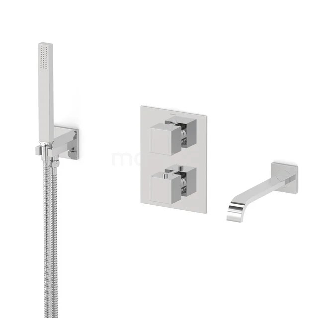 Cubic Wanneneinbau-Mischbatterie-Set | Chrom Thermostatarmatur mit Handbrause 1 Position CIC44-00001