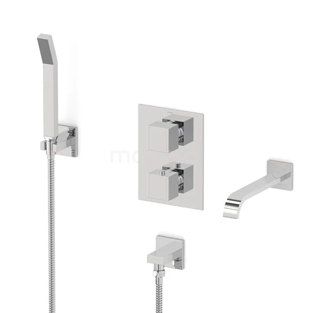 Cubic Wanneneinbau-Mischbatterie-Set | Chrom Thermostatarmatur mit Handbrause 1 Position CIC44-00029