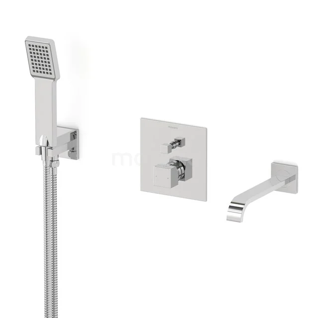 Cubic Unterputz-Wannenbatterie-Set | Chrom Einhebelmischer mit Handbrause 1 Position CIC44-00042