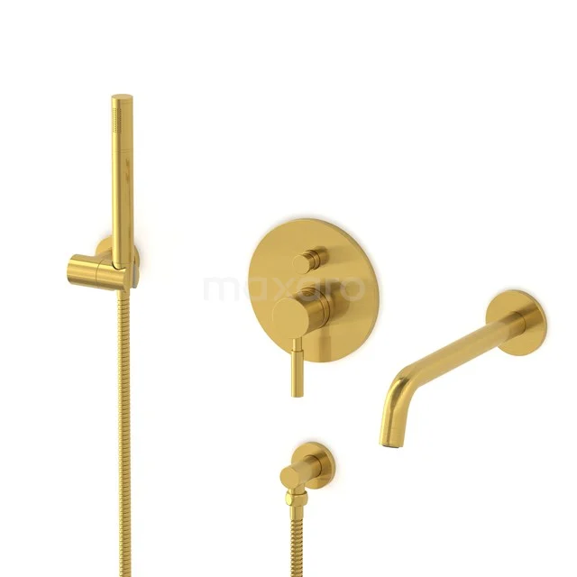 Radius Concealed bath mixer set | Gold Single lever mixer tap with handheld shower 1 position CIG55-00012
