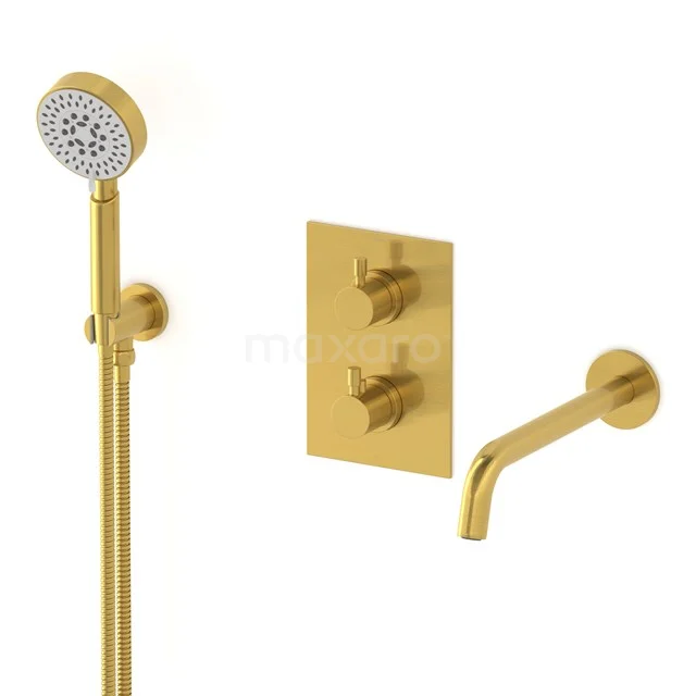Radius Wanneneinbau-Mischbatterie-Set | Gold Thermostatarmatur mit Handbrause 5 Positionen CIG55-00017