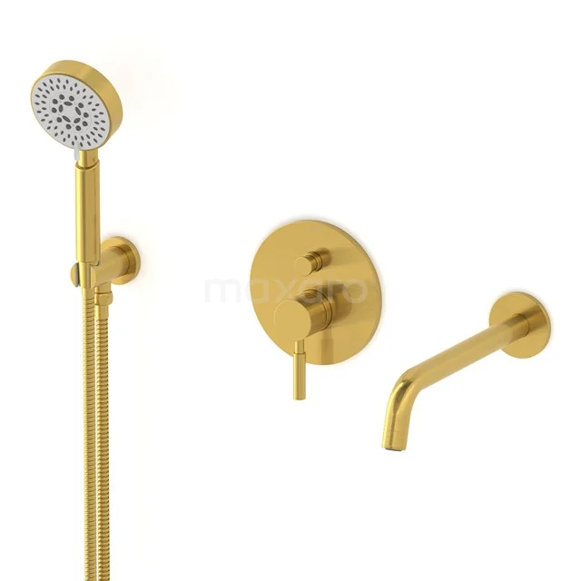 Radius Concealed bath mixer set | Gold Single lever mixer tap with handheld shower 5 positions CIG55-00018