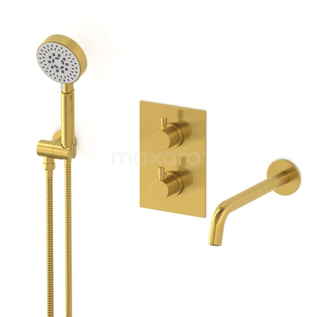 Radius Built-in bath mixer set | Gold Thermostatic mixer with handheld shower 5 positions CIG55-00020