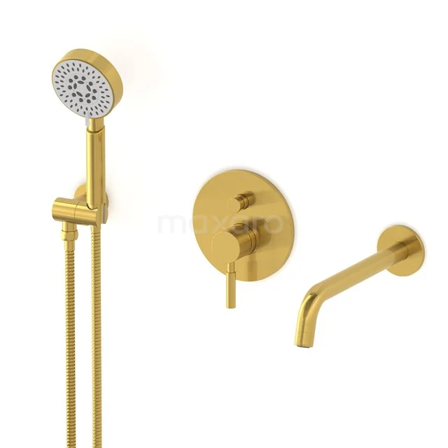 Radius Concealed bath mixer set | Gold Single lever mixer tap with handheld shower 5 positions CIG55-00021