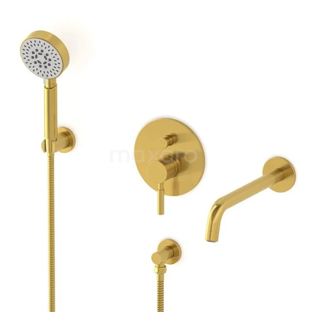 Radius Concealed bath mixer set | Gold Single lever mixer tap with handheld shower 5 positions CIG55-00024