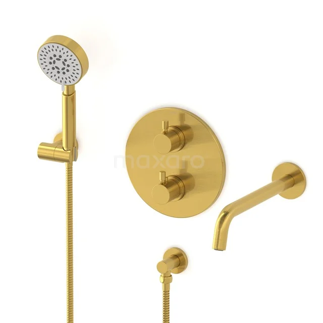 Radius Built-in bath mixer set | Gold Thermostatic mixer with handheld shower 5 positions CIG55-00025