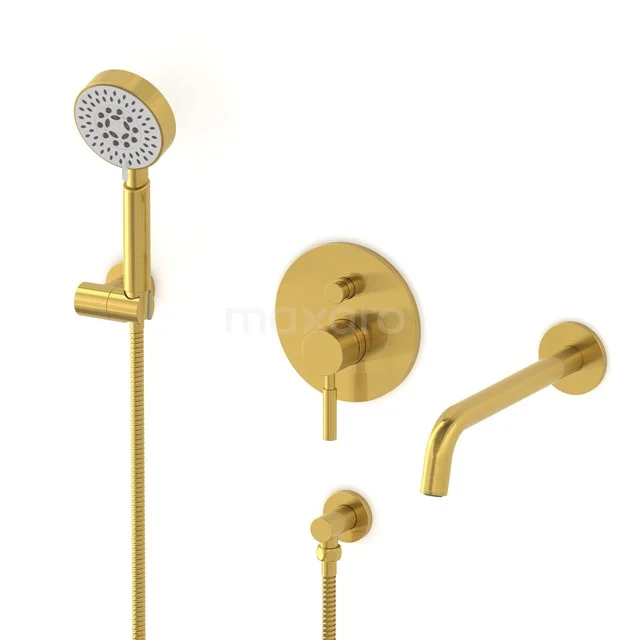 Radius Concealed bath mixer set | Gold Single lever mixer tap with handheld shower 5 positions CIG55-00027