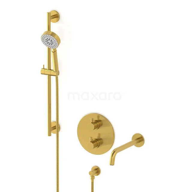 Radius Wanneneinbau-Mischbatterie-Set | Gold Thermostatarmatur mit Handbrause 5 Positionen CIG55-00028