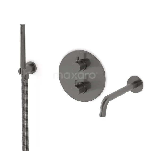 Radius Wanneneinbau-Mischbatterie-Set | Schwarzes Metall Thermostatarmatur mit Handbrause 1 Position CIM55-00001