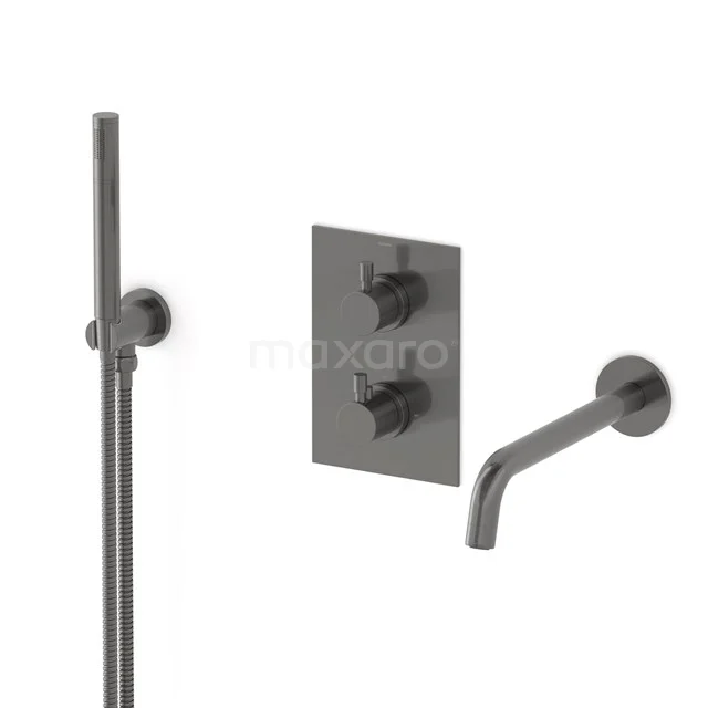 Radius Wanneneinbau-Mischbatterie-Set | Schwarzes Metall Thermostatarmatur mit Handbrause 1 Position CIM55-00002