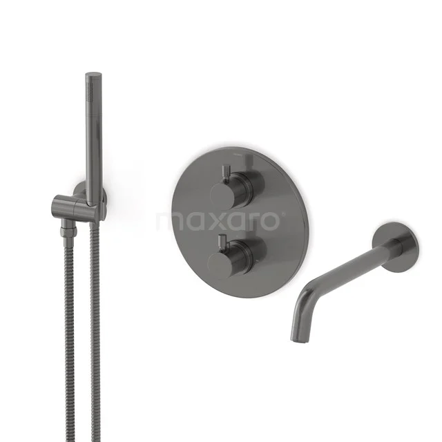Radius Built-in bath mixer set | Black metal Thermostatic mixer with handheld shower 1 position CIM55-00004