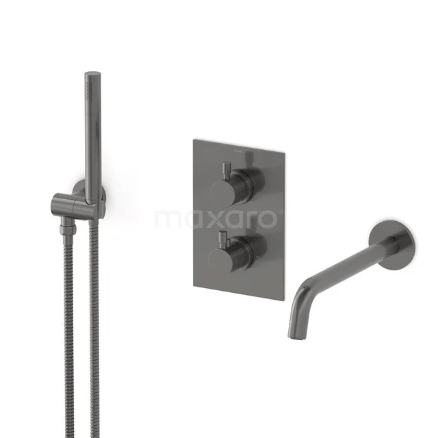 Radius Wanneneinbau-Mischbatterie-Set | Schwarzes Metall Thermostatarmatur mit Handbrause 1 Position CIM55-00005 Radius Wanneneinbau-Mischbatterie-Set | Schwarzes Metall Thermostatarmatur mit Handbrause 1 Position CIM55-00005