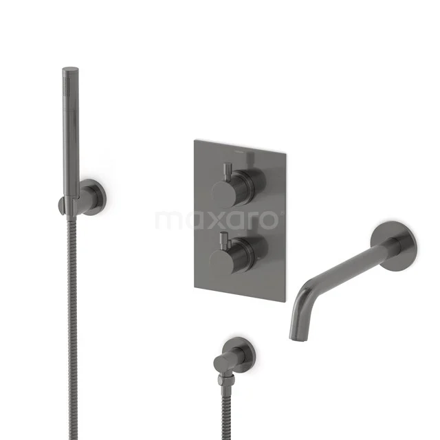 Radius Wanneneinbau-Mischbatterie-Set | Schwarzes Metall Thermostatarmatur mit Handbrause 1 Position CIM55-00008 Radius Wanneneinbau-Mischbatterie-Set | Schwarzes Metall Thermostatarmatur mit Handbrause 1 Position CIM55-00008