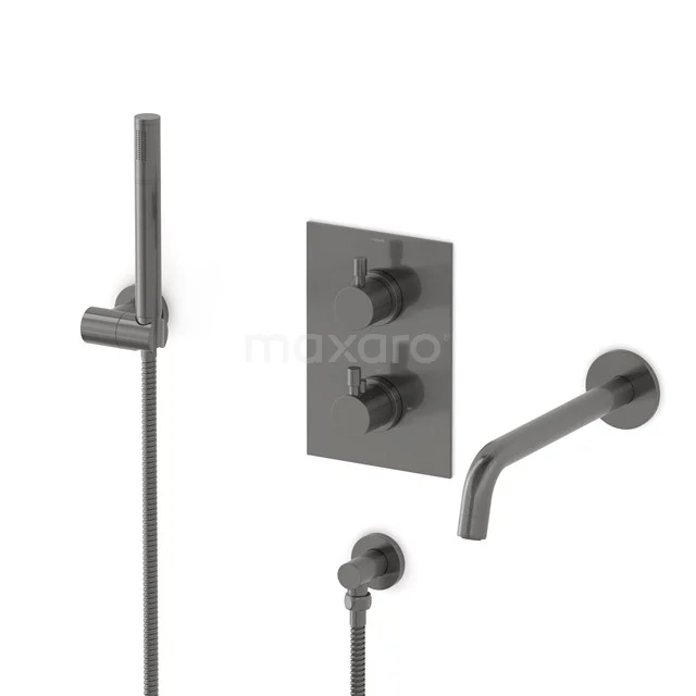 Radius Wanneneinbau-Mischbatterie-Set | Schwarzes Metall Thermostatarmatur mit Handbrause 1 Position CIM55-00011 Radius Wanneneinbau-Mischbatterie-Set | Schwarzes Metall Thermostatarmatur mit Handbrause 1 Position CIM55-00011