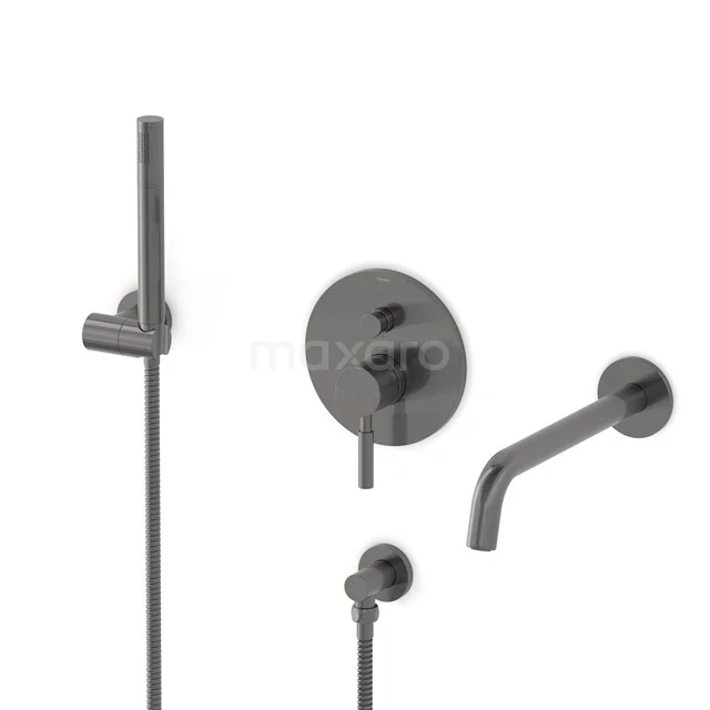 Radius Unterputz-Wannenbatterie-Set | Schwarzes Metall Einhebelmischer mit Handbrause 1 Position CIM55-00012