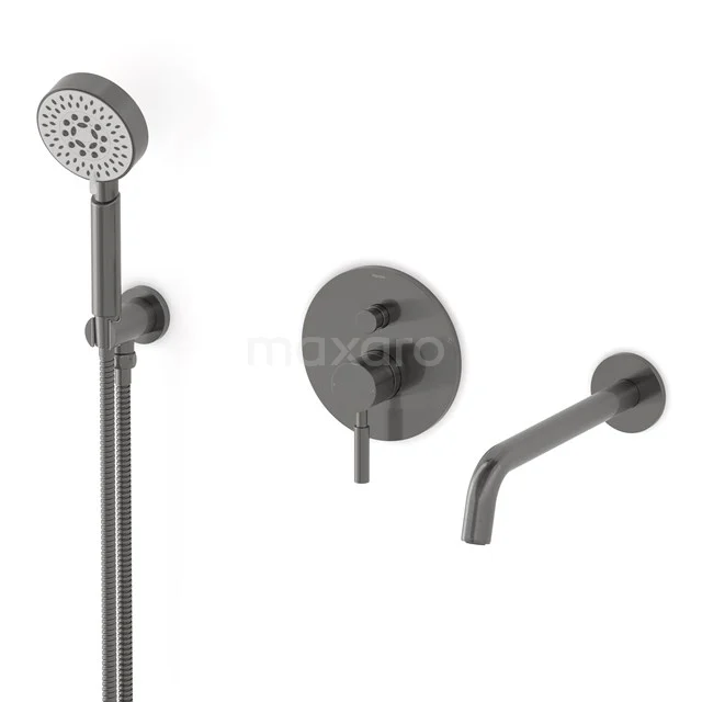 Radius Concealed bath mixer set | Black metal Single lever mixer tap with handheld shower 5 positions CIM55-00018
