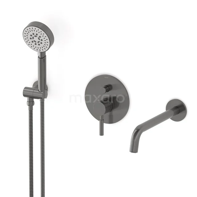 Radius Unterputz-Wannenbatterie-Set | Schwarzes Metall Einhebelmischer mit Handbrause 5 Positionen CIM55-00021