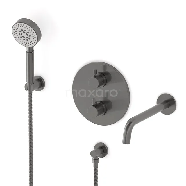 Radius Built-in bath mixer set | Black metal Thermostatic mixer with handheld shower 5 positions CIM55-00022