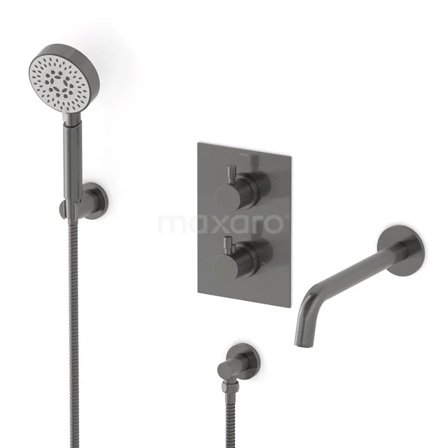 Radius Built-in bath mixer set | Black metal Thermostatic mixer with handheld shower 5 positions CIM55-00023