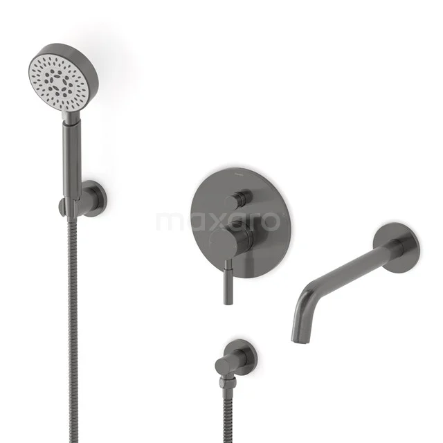 Radius Concealed bath mixer set | Black metal Single lever mixer tap with handheld shower 5 positions CIM55-00024