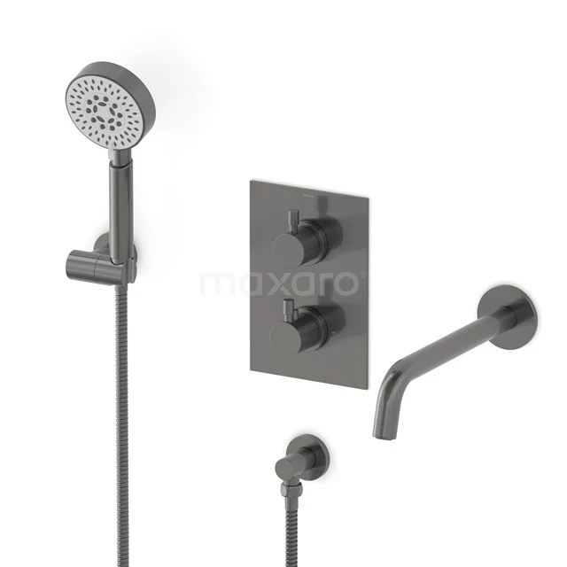 Radius Wanneneinbau-Mischbatterie-Set | Schwarzes Metall Thermostatarmatur mit Handbrause 5 Positionen CIM55-00026 Radius Wanneneinbau-Mischbatterie-Set | Schwarzes Metall Thermostatarmatur mit Handbrause 5 Positionen CIM55-00026