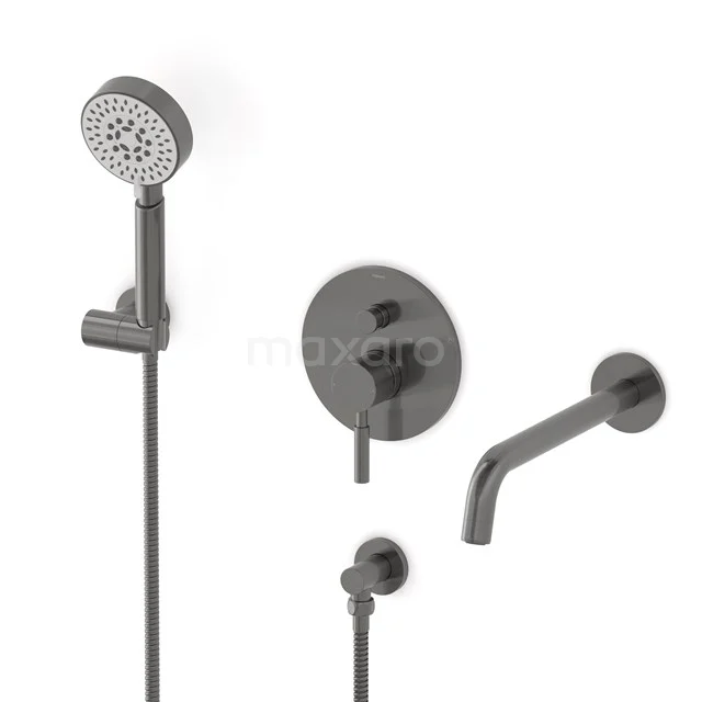 Radius Concealed bath mixer set | Black metal Single lever mixer tap with handheld shower 5 positions CIM55-00027