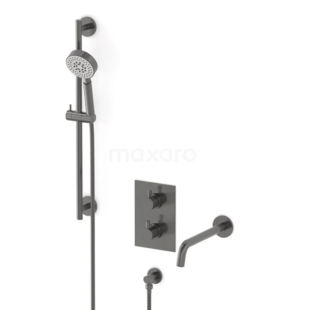 Radius Wanneneinbau-Mischbatterie-Set | Schwarzes Metall Thermostatarmatur mit Handbrause 5 Positionen CIM55-00029 Radius Wanneneinbau-Mischbatterie-Set | Schwarzes Metall Thermostatarmatur mit Handbrause 5 Positionen CIM55-00029