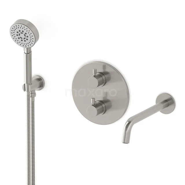 Radius Wanneneinbau-Batterie-Set | Edelstahl Thermostatarmatur mit Handbrause 5 Positionen CIR55-00016