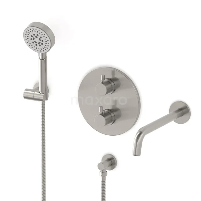 Radius Recessed bath mixer set | Stainless steel Thermostatic mixer with handheld shower 5 positions CIR55-00025