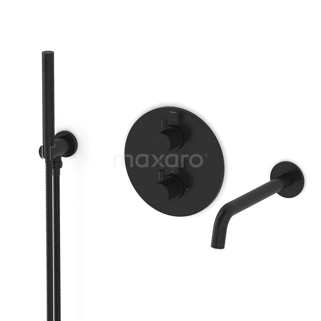Radius Wanneneinbau-Mischbatterie-Set | Schwarz Thermostatarmatur mit Handbrause 1 Position CIZ55-00001