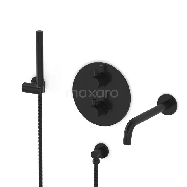 Radius Wanneneinbau-Mischbatterie-Set | Schwarz Thermostatarmatur mit Handbrause 1 Position CIZ55-00010
