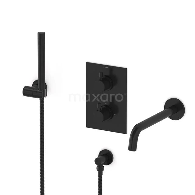 Radius Wanneneinbau-Mischbatterie-Set | Schwarz Thermostatarmatur mit Handbrause 1 Position CIZ55-00011