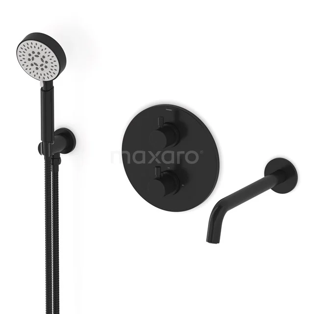 Radius Wanneneinbau-Mischbatterie-Set | Schwarz Thermostatarmatur mit Handbrause 5 Positionen CIZ55-00016