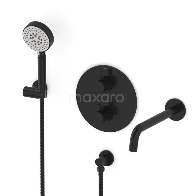 Radius Wanneneinbau-Mischbatterie-Set | Schwarz Thermostatarmatur mit Handbrause 5 Positionen CIZ55-00025