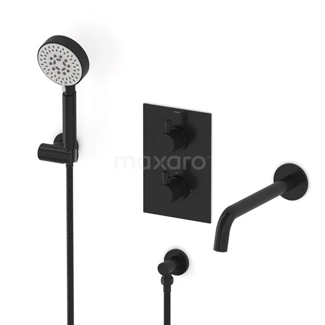 Radius Wanneneinbau-Mischbatterie-Set | Schwarz Thermostatarmatur mit Handbrause 5 Positionen CIZ55-00026
