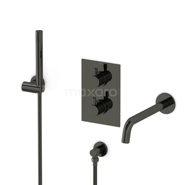 Radius Wanneneinbau-Mischbatterie-Set | Schwarzchrom Thermostatarmatur mit Handbrause 1 Position CIB55-00011 Radius Wanneneinbau-Mischbatterie-Set | Schwarzchrom Thermostatarmatur mit Handbrause 1 Position CIB55-00011