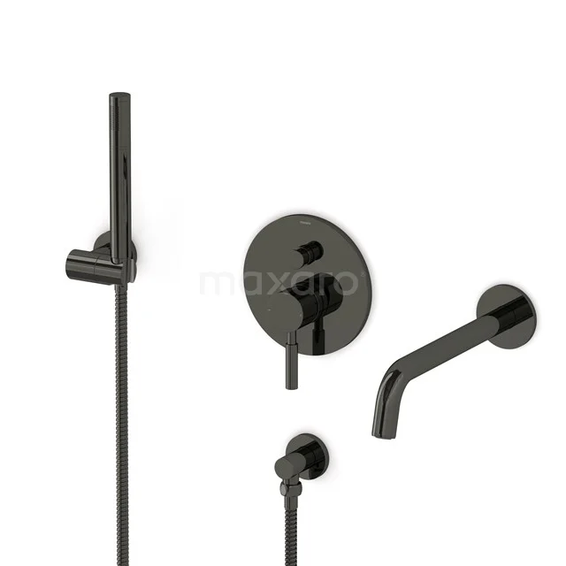 Radius Unterputz-Wannenbatterie-Set | Schwarzchrom Einhebelmischer mit Handbrause 1 Position CIB55-00012