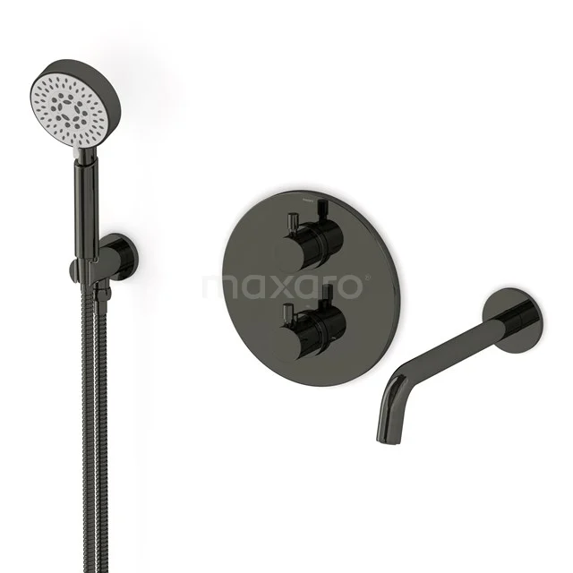 Radius Wanneneinbau-Mischbatterie-Set | Schwarzchrom Thermostatarmatur mit Handbrause 5 Positionen CIB55-00016 Radius Wanneneinbau-Mischbatterie-Set | Schwarzchrom Thermostatarmatur mit Handbrause 5 Positionen CIB55-00016