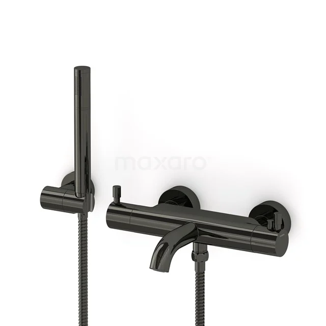 Wannenbatterie-Set Radius | Schwarz Chrom Thermostatarmatur mit Handbrause 1 Position COB55-00002