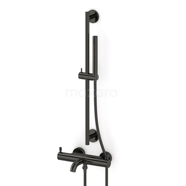 Wannenbatterie-Set Radius | Schwarz Chrom Thermostatarmatur mit Handbrause 1 Position COB55-00003