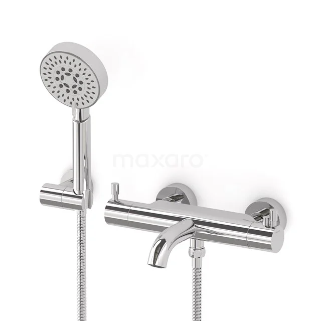 Wannenbatterie-Set Radius | Chrom Thermostatarmatur mit Handbrause 5 Positionen COC55-00009