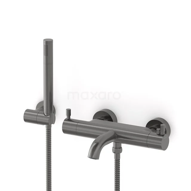 Wannenbatterie-Set Radius | Schwarzes Metall Thermostatarmatur mit Handbrause 1 Position COM55-00002